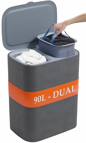 Dual Section 90l Laundry Basket with Lid